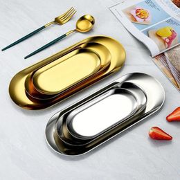 Plates Golden Decorative Tray Mirror Polished Storage Stylish Nordic Stainless Steel Set For Kitchen Bathroom Jewelry Oval