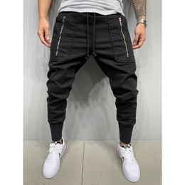 Men's Pants Spring And Autumn Men's Casual Fashion Sports Pants Zipper Stick Bag Tie Rope Elastic Small Foot Overalls Men 230828