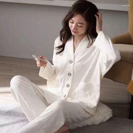 Women's Sleepwear Autumn Winter Women Long-Sleeved Trousers Pure Cotton Pyjamas Suit Heating Room Nightwear Jacquard Weave Homewear