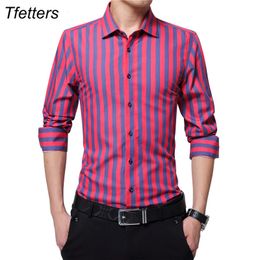 Men's Dress Shirts TFETTERS Brand Men Striped Casual Shirts Long Sleeve Mens Cotton Shirts Turn Down Collar Chemise Homme Plus Size 5XL 230828