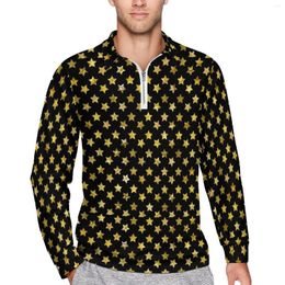Men's Polos Shiny Stars Print Casual Polo Shirt Gold Star T-Shirts Long-Sleeve Graphic Autumn Fashion Oversize Men Clothing Gift Idea