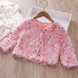 Jackets Girls Pink Coat Autumn Outfit Westernized Children's Sequin Top