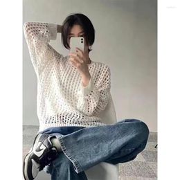 Women's Sweaters Gothic Hollowed Out Knitted Pullover Sweater Top Perspective Oversized Smock Long-sleeved T-shirt Folded Wear Loose