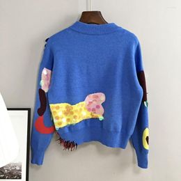 Women's Sweaters Fashion Women Sequined Blue Pullover Sweater Colours Mixed Tassels Long Sleeve Knitted Top Casual Streetwear Knitwear