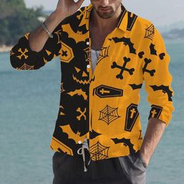 Men's Casual Shirts Halloween Men Fashion Shirt Long Sleeve Hawaiian Cuba Beach Blouse Clothing Male Camisas