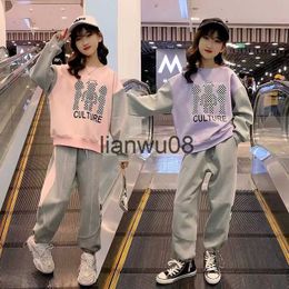 Clothing Sets Outfits Girls Tracksuit 2023 winter AUTUMN letter Sweatshirt hooded sport pants Children set Kid Clothes 8 9 10 11 12 year x0828