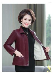 Women's Jackets Women Jacket Autumn Casual Leather Standing Collar Long Sleeve Wide-waisted Solid Color Coat Zipper T670