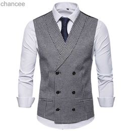 Men's plaid formal sport vest casual double-breasted v-neck fashionable men's English style casual vest HKD230828