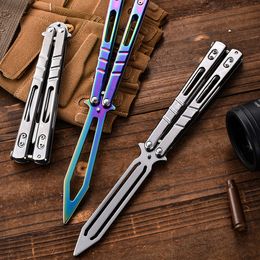 Wholesale Titanium Rainbow color Stainless knives training butterfly knife Steel game dull tool no edge toy