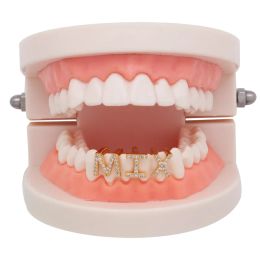 Gold & White Gold Iced Out A-Z Custom Letter Luxury Grillz Full Diamond Teeth DIY Fang Grills Bottom Tooth Cap Hip Hop Dental Mouth Teeth Braces