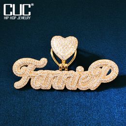 Pendant Necklaces CUC Custom Cursive Letters Double Layers Iced Out Cubic Zirconia Name Necklace Chain Hiphop Jewellery Men Women Gift 230828