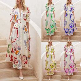 Spring Autumn Casual Dresses Womens 2023 Beach Slim Swing Four SidedPrint Long Maxi Dress Woman Skirt Outfits