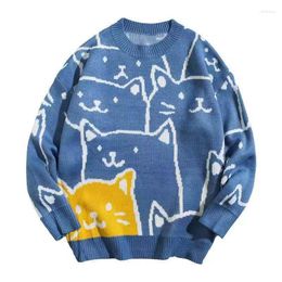 Men's Sweaters Spring 2023 Kitten Hong Kong Flavour Can Love Couple Sweater Japanese Vintage Knitwear Bf Lazy Style Jacket Korean