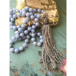 Pendant Necklaces NM20660 Agate With Glass Crystal Tassel Long Charm Necklace Bohemian Boho Healing Reiki For Women