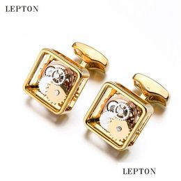 Cuff Links Square Steampunk Gear Cufflinks Lepton Watch Mechanism For Men Business Relojes Gemelos T190701 Drop Delivery Jewellery Tie C Dhdx7