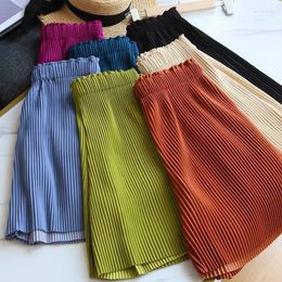 Women's Pants Pleated Wide Leg Casual Shorts For Women Spring Summer Loose Korean Style Straight Thin Folds Knee Length Short