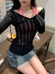 Women's Sweaters 2023 Autumn Casual See-through Blouses Women Sexy Y2k Clothing Korean Style Knitted Sweater Female Elegant Pullover Slim