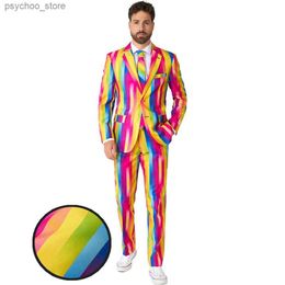 Slim Fit Fashion 3-piece Rainbow Glaze Premium Men's Suit Coat+Pants Q230828