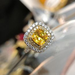 Wedding Rings Versailles Color Treasure Thick-plated PT950 Platinum Topaz Simulation Zircon Ring Marriage Proposal Princess Square Flash