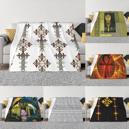 Blankets Ethiopian Cross Art Blanket Flannel Decoration Meme Portable Home Bedspread 230828