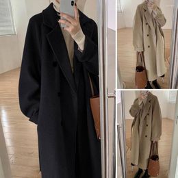 Women's Jackets Women Autumn Winter Coat Loose Long Style Double-breasted Solid Colour Thick Sleeve Lapel Lady Woollen With Belt