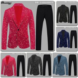 Men s Suits Blazers stage performance dress velvet gilded edge suit set singer color 230828