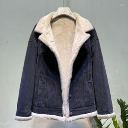 Women's Jackets Thickened 2023 Winter Imitation Lamb Wool Denim Jacket Women Korean Loose Fashion Lapel Short Faux Fur Coat Y3177