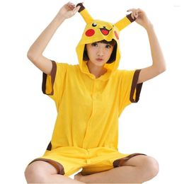 Women's Sleepwear Adult Yellow Pajamas Cotton Summer Animal Pijamas Kits Women Anime Cartooon Onesie Hooded Pyjamas Homewear