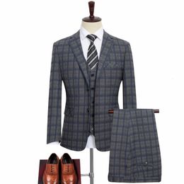 Men s Suits Blazers SHAN BAO Classic Style Plaid Brand Large Size Wedding Banquet Business Casual Loose Suit Jackets Vest Pants 230828