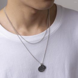 Pendant Necklaces Vintage Antique Silver Colour Coin Necklace For Men Women Hip Hop Street Jewellery Double Layer Chain