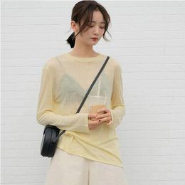 Women's Sweaters Women O-neck Pullovers Korean Style Long Sleeve Thin Wool Female T-Shirt Sunscreen Shirt Top 20 Colour