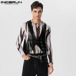 Men Vests Patchwork Shiny V Neck Sleeveless One Button Waistcoats Men Streetwear 2023 Party Fashion Male Vests S-5XL HKD230828