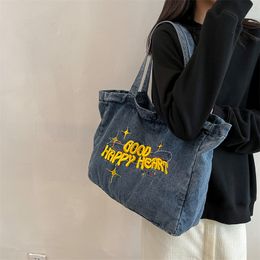 Evening Bag Cowboy Large Capacity Handbag Denim Shoulder Female Embroidery Retro Classic Shopper Tote High Quality 230826