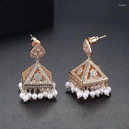 Dangle Earrings Fashion Refined Cubic Zirconia Imitation Pearl Fringe Tower Shaped Chandelier Drop Women Jewellery
