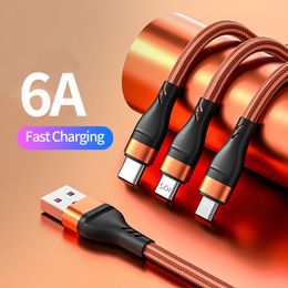 1.2M Three-In-One Data Cables Accessories 66W 5A Fast Charging Android Type-C For Samsung Galaxy S10 S20 S22 OPPO A5 A9 A32 A72 A92 Realme 7 8 9 Charging Cord