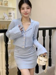 Two Piece Dress Small Fragrance Elegant Knitted Sets Women Outfits Korean Fashion Sweet Cardigan Top Bodycon Skirt 2 Suits 230828