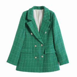 2023 Women Fashion Double Breasted Houndstooth Blazer Coat Vintage Long Sleeve Flap Pockets Female Outerwear Chic Vestes HKD230825