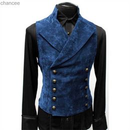Mens Double Breasted Gothic Steampunk Velvet Vest Stand Collar Mediaeval Victorian Suede Waistcoat Men Stage Cosplay Prom Costume HKD230828