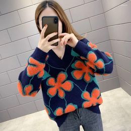 Women's Sweaters 2023 Women Pullover Sweater Knitted V-neck Long-sleeved Loose Embroidered Autumn And Winter College Style All-match