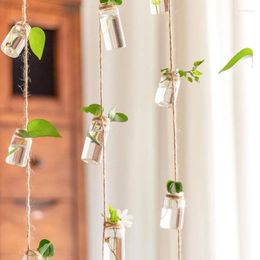 Vases 8 Mini Bottle Hanging Glass Vase Rope Strings Creative Nordic Home Garden Yard Flower Plant Hydroponic Container Decoration