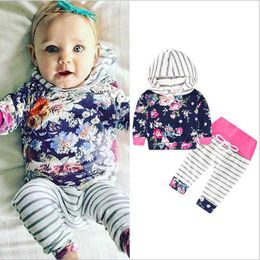 Newborn Clothes Baby Girls Infant Hooded Sweatshirt Tops+Pants Floral 2pcs Outfits Tracksuit Kids Clothing Set