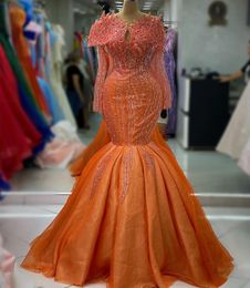 2023 August Aso Ebi Orange Mermaid Prom Dress Crystals Evening Party Second Sextree Second Onversion Virtbraging Dresses Robe de Soiree Zj725