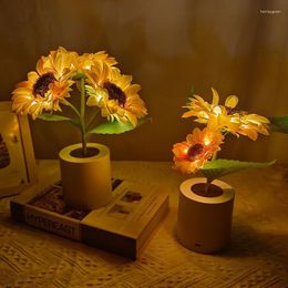 Table Lamps Rechargeable Sunflower Led Simulation Night Light Lamp Flowers Decorative Desk For Resturaunt El Weddin