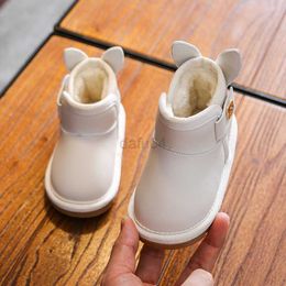 Boots 2022 New Winter Non-slip Soft Sole Snow Boots Children's Cotton Shoes Plus Thick Warmth Cute Rabbit Ears Baby Girl White Boots L0828