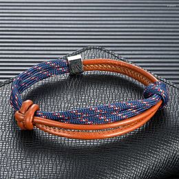 Charm Bracelets MKENDN Fashion Sport Camping Paracord Rope Leather Bracelet Men Women Adjustable Nautical Waterproof Jewelry Gifts