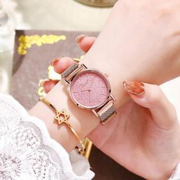 Wristwatches Light Luxury Women Watch Stainless Steel Buckle Simple Pink Sky For Fashion Women's Wristwatch Gifts