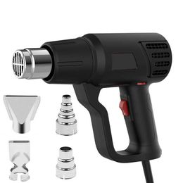 Black Colour 220V Heat Gun Professional Hot Air Gun Adjustable Temperature 60-600 4 Nozzles for DIY Stripping Paint Shrinking HKD 230828.