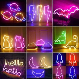 72 Styles LED Neon Light Hello Wall Art Sign Bedroom Decoration Rainbow Hanging Night Lamp Home Party Holiday Decor Xmas Gift HKD230825