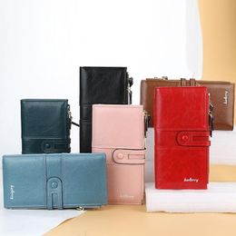 Fashion Zipper Wallet Women's and Men's Long Wallet Oil Wax Leather Large Capacity Buckle Photo Position Handbag Multi Card Billfold Female Purse