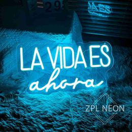 Custom Neon Signs LA VIDA ES Ahora Neon Light Signs Wedding Decor Party Bedroom Room Decor Wall Hanging Neon LED Signs USB HKD230825